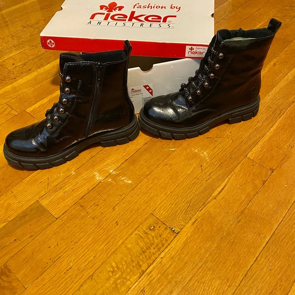 Rieker Women's Shiny Black Combat Boots - Picture 9 of 11